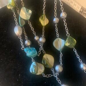 Silver and Painted Rock Necklace